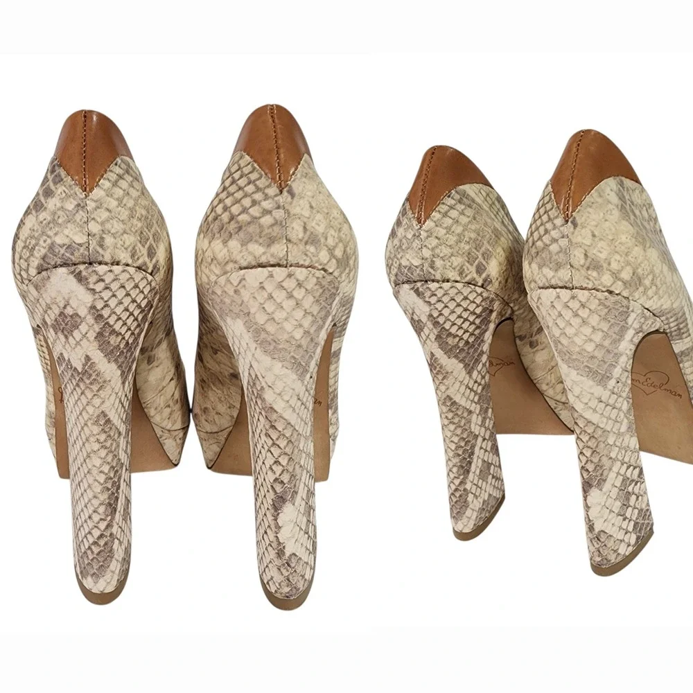 Sam Edelman Snakeskin Tacoma Platform Pumps sz 4.5 Peep Toe High Heel 4.75